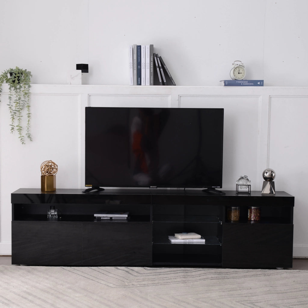 Mobile TV con 3 Ante e LED Multicolore; Stile Moderno; Frontali Lucidi; in MDF; 180??35??48 cm; Nero