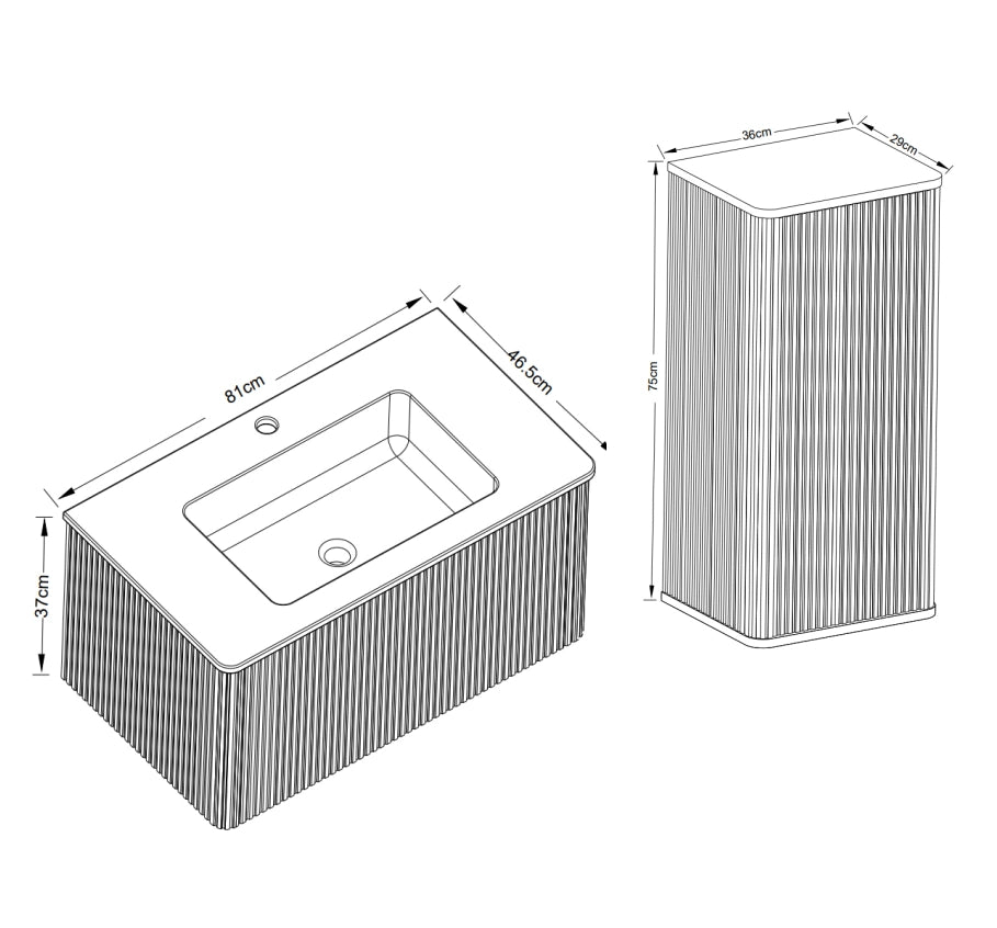 Set mobili bagno con lavabo e mobile laterale, MDF e legno multistrato, bianco