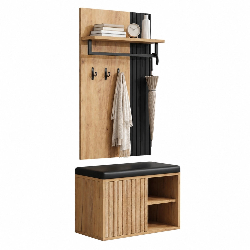 Mobile ingresso con panca imbottita e scarpiera 70x36x146 cm