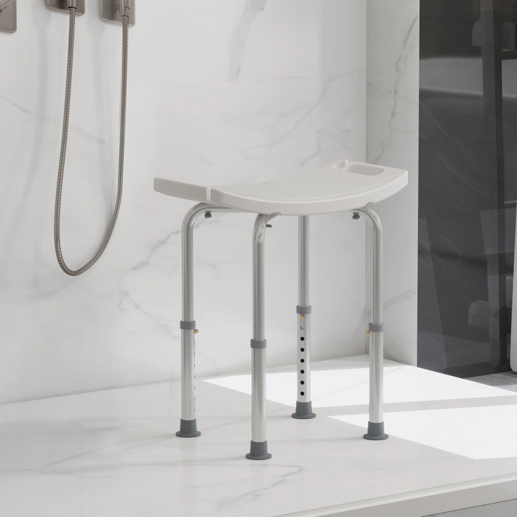 Sgabello Doccia Regolabile ¨C Xylo ¨C Alluminio HDPE Bianco Carico 136kg