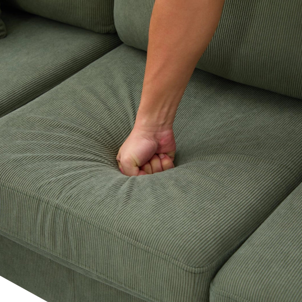 Divano angolare a L 3 posti con chaise longue 166x118x77 cm, tessuto in corda, gambe in plastica, design modulare