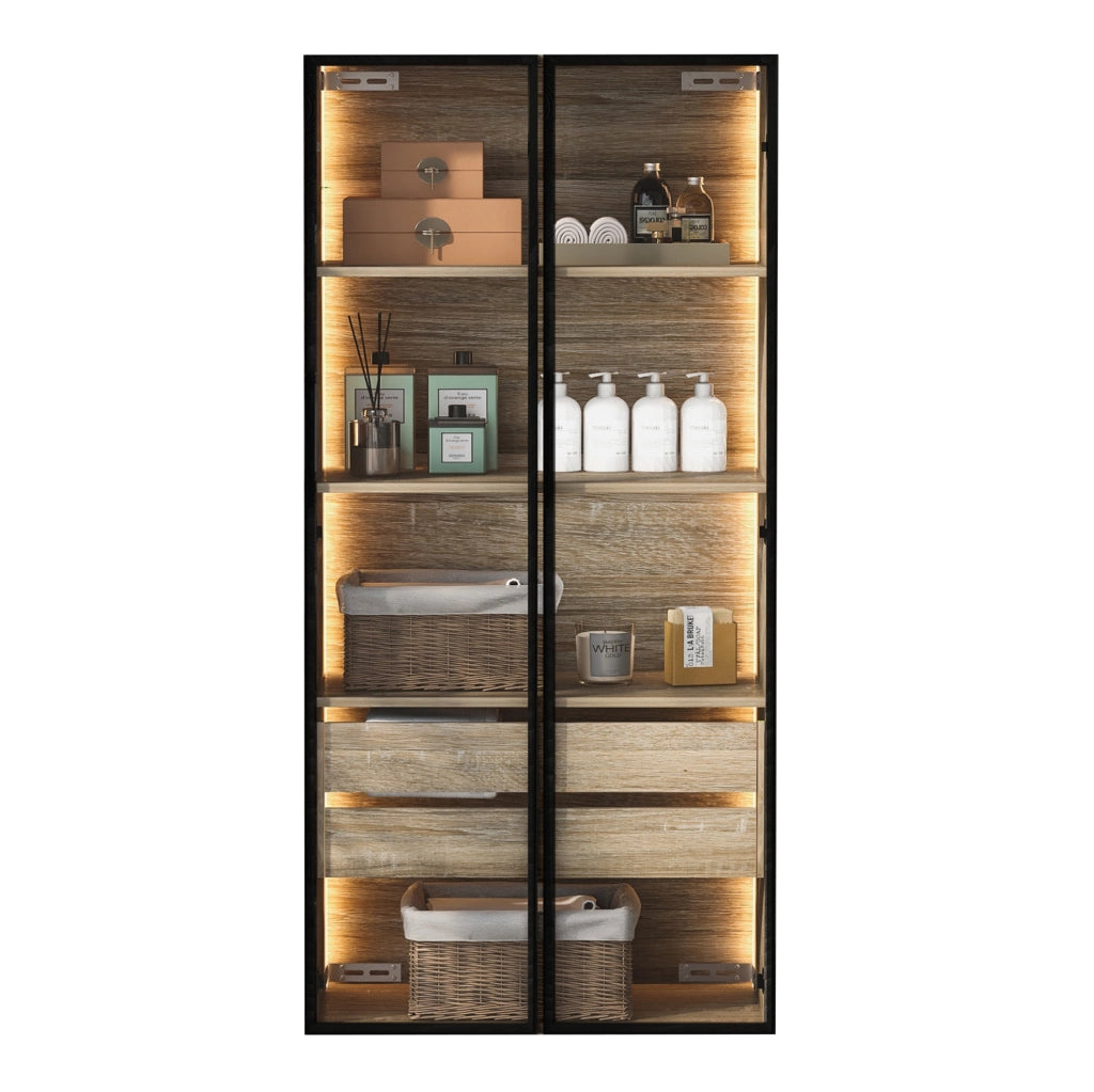Mobile contenitore in MDF con LED e ante in vetro satinato