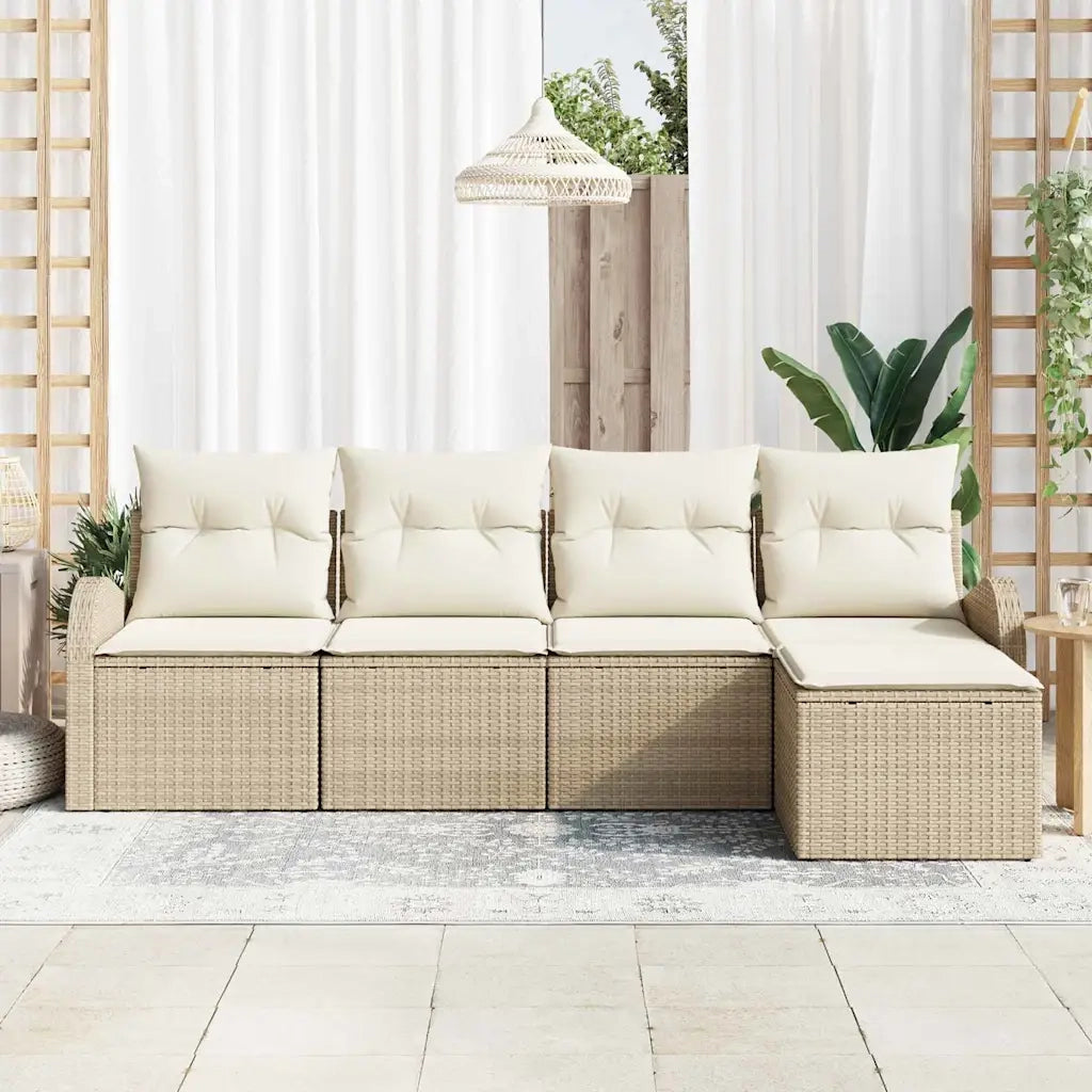 Set di divani con cuscino 5 pcs Beige e Bianco polyrattan