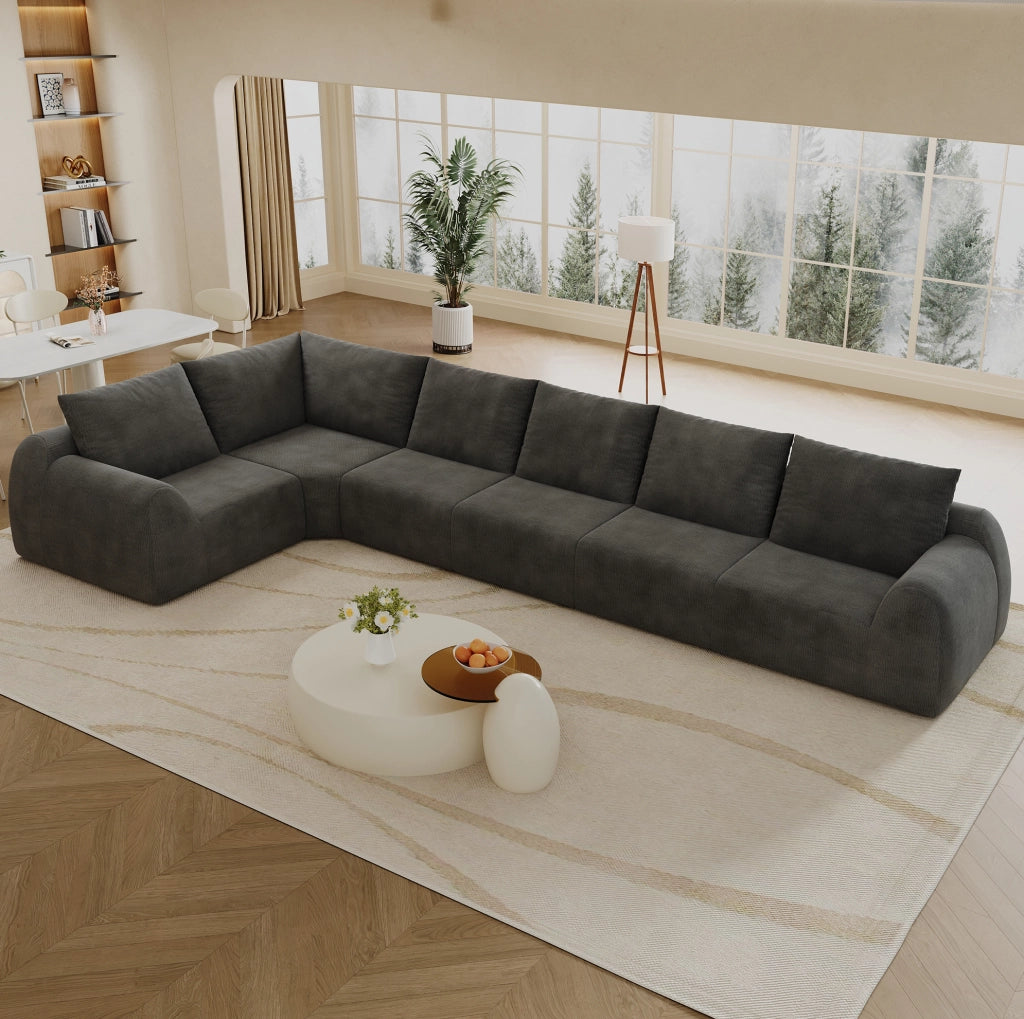Divano 401x200x85 cm in tessuto chenille; imbottitura in schiuma elastica; grigio scuro