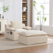 Poltrona Relax Chaise Longue ¨C Minimal ¨C Beige in Chenille con 4 Cuscini, Portabibite e Tasche Portaoggetti per Soggiorno
