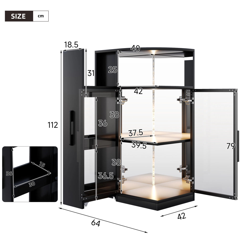 VETRINA Estraibile 64x42x112 cm con LED e Vetro ESG Nera