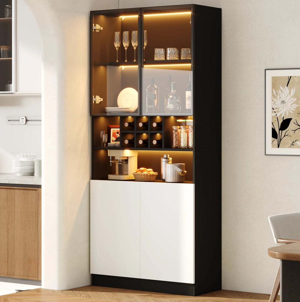 Vetrina alta in vetro con LED; 80x30x180 cm; truciolare e vetro temperato