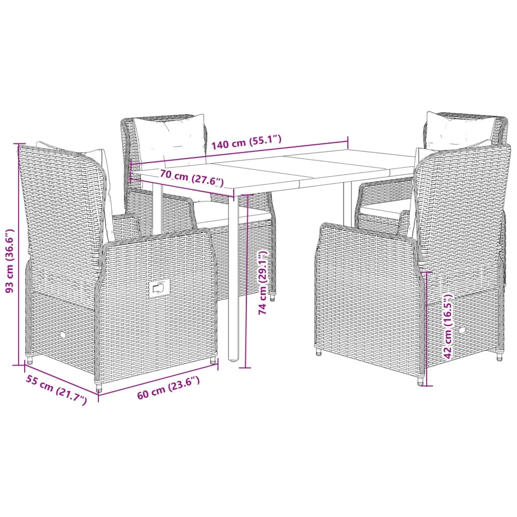 Set da Pranzo da Giardino 5 pz con Cuscini in Polyrattan Grigio 3262863