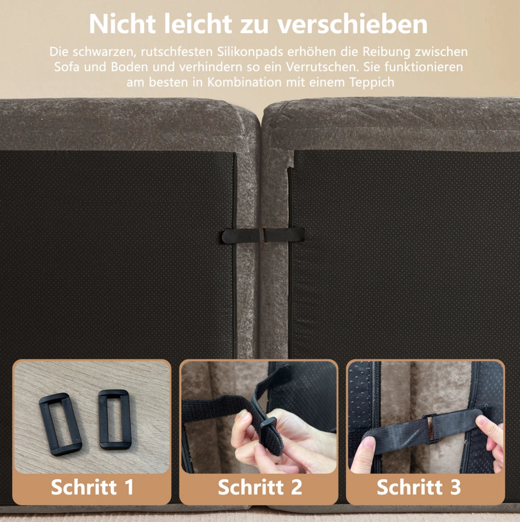 Divano modulare 2 posti taupe con 2 pouf, rivestimento in chenille senza struttura