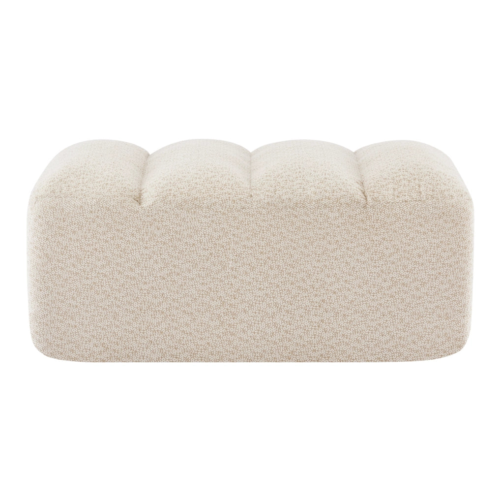 Divano modulare senza struttura con poggiapiedi in tessuto a riccioli beige e bianco per relax