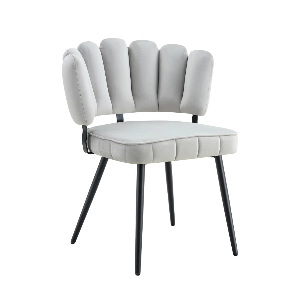 Set di 2 sedie da pranzo in velluto grigio chiaro con gambe in metallo nero e schienale a fiore