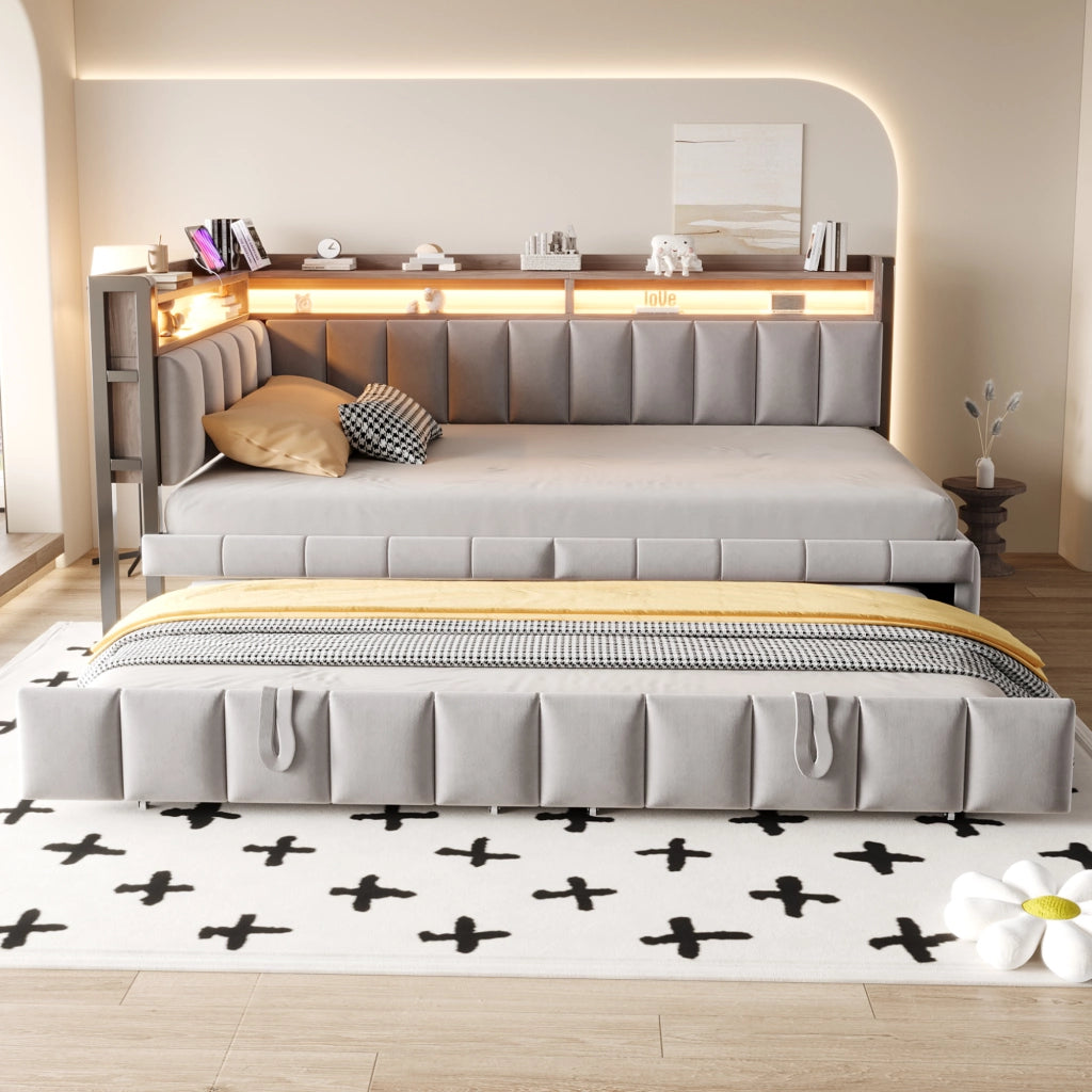 letto divano imbottito tessuto grigio 101.5 x 211.5 cm