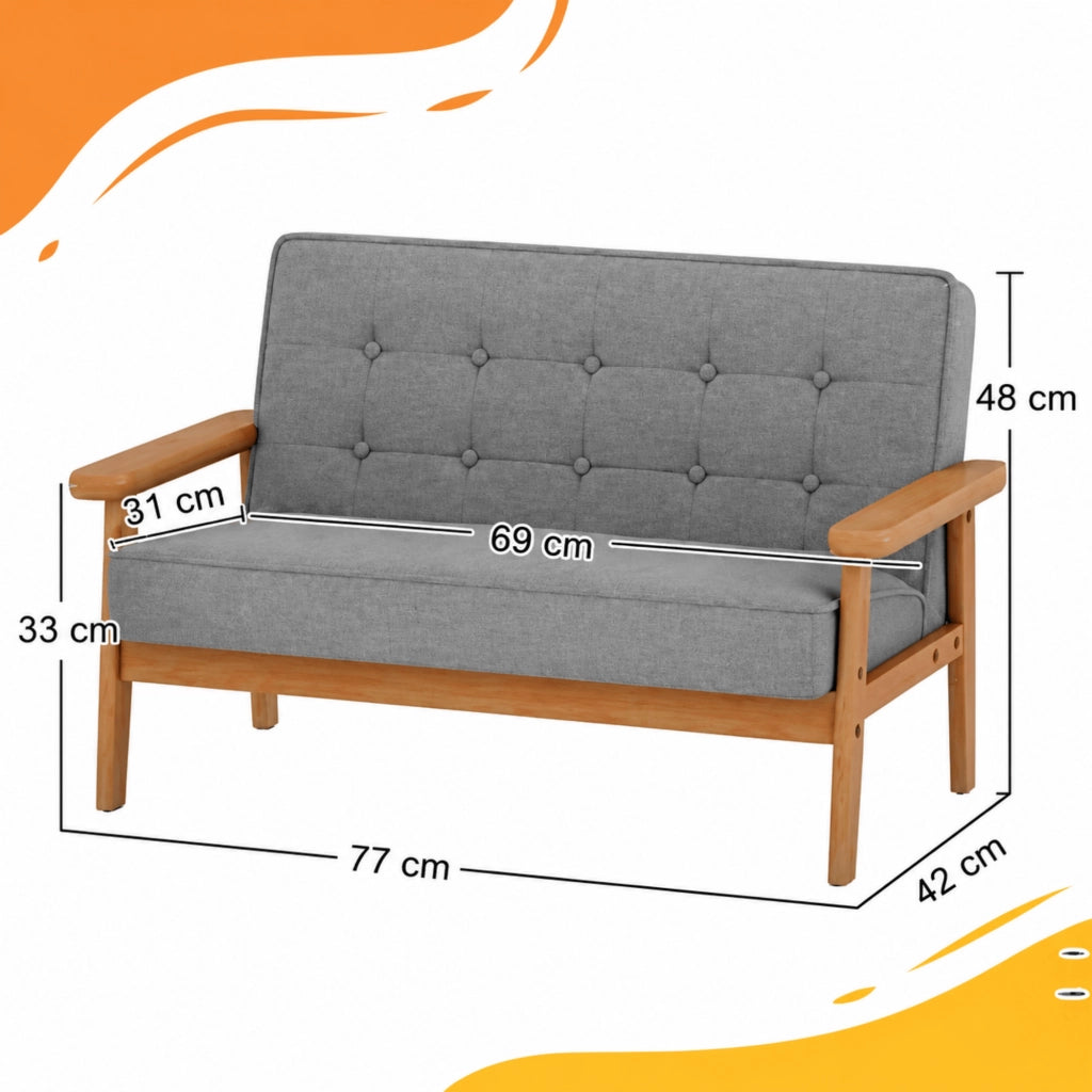 Divanetto per bambini ULEVR 77x42x48 cm a 2 posti, imbottito con braccioli, grigio