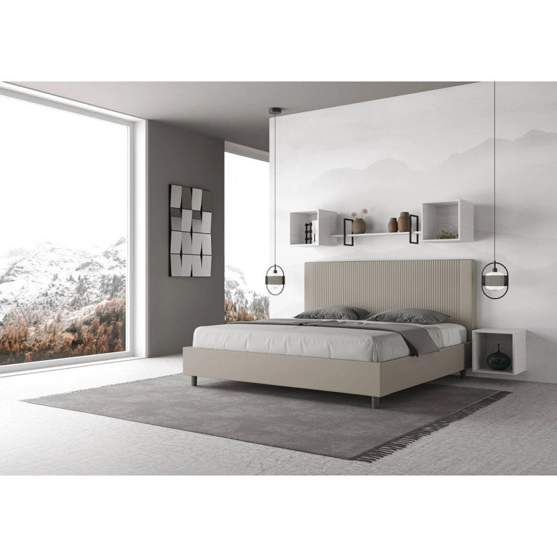 Letto imbottito Matrimoniale 180x200 cm Goya - Similpelle,Tortora,Con rete