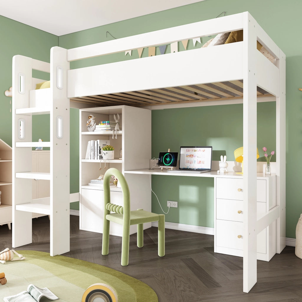 Letto a soppalco con scrivania integrata 90x200 cm bianco