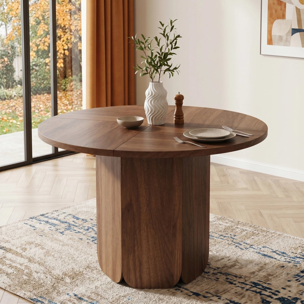 Tavolo da pranzo - rotondo 120x120 cm - per 4-6 persone - stile scandinavo - noce - antigraffio