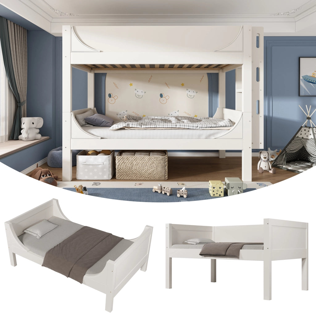 Letto a castello separabile 90x200 cm con scala reversibile, bianco, senza materasso