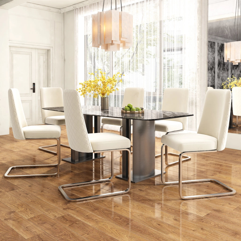 SEDIA da pranzo in velluto beige e silver, Set da 6 pezzi