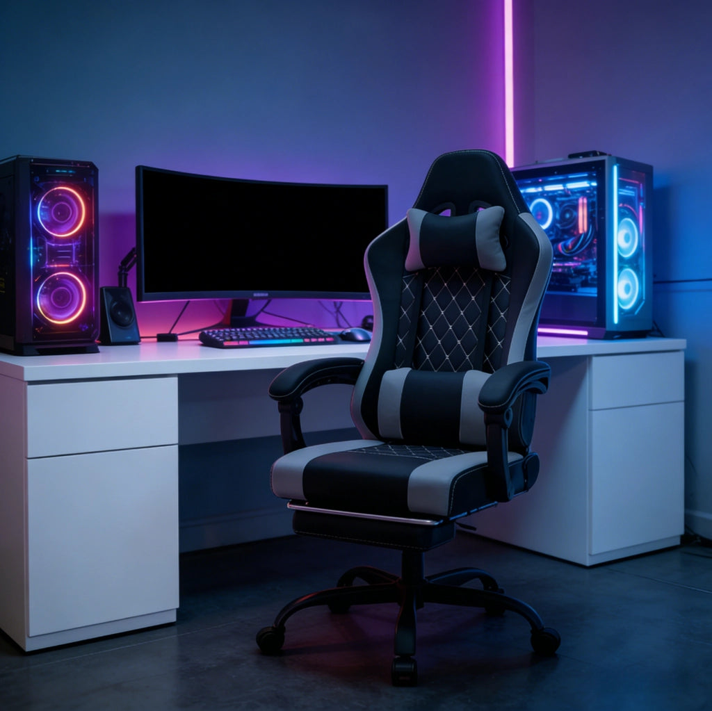 Sedia da ufficio ergonomica girevole con massaggio, nero/grigio