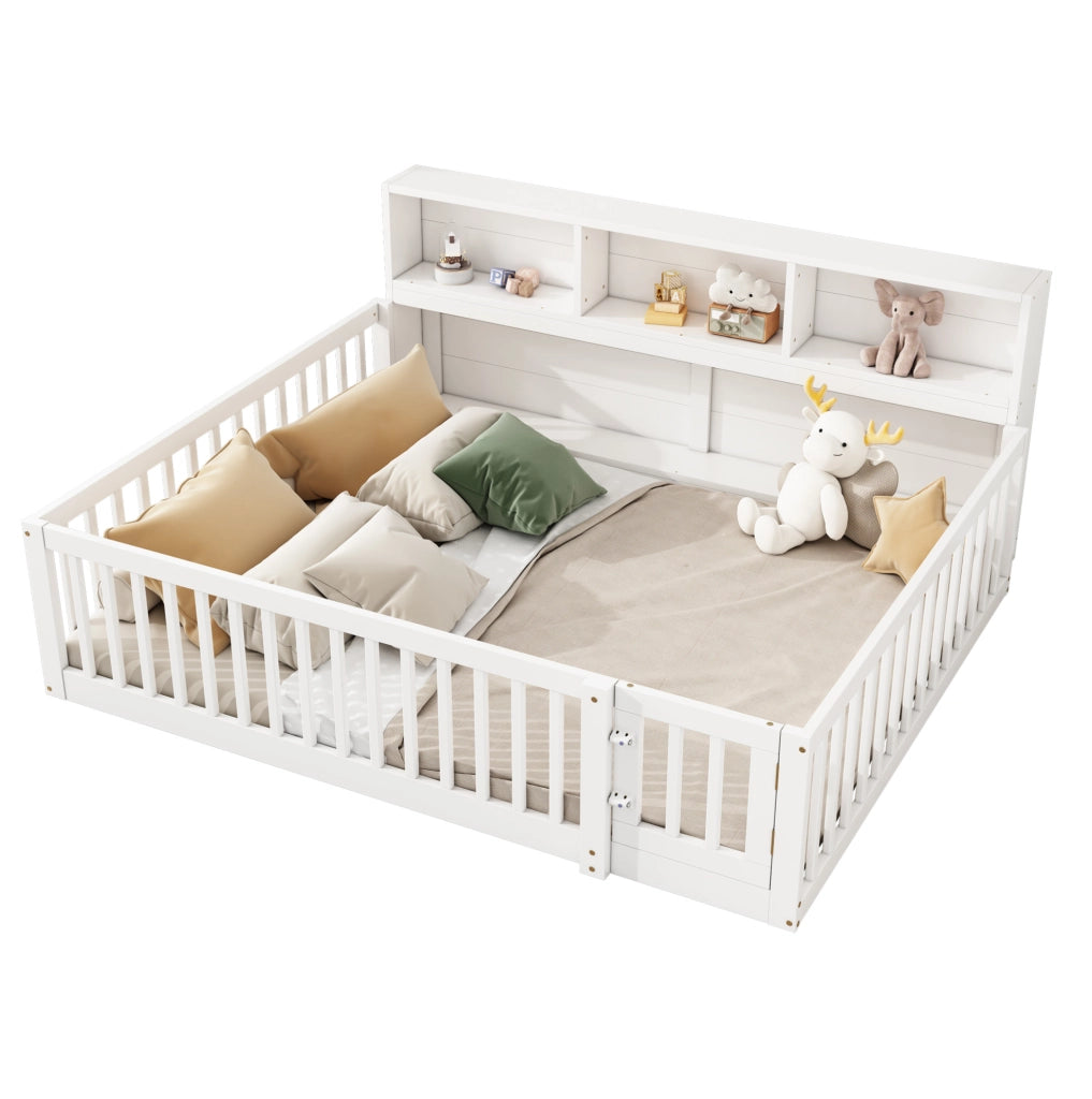 Letto per bambini 140x200 cm con sponde e vani laterali