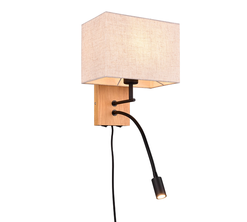Applique con lampada da lettura, metallo e legno, nero, L 25 cm, Nilam