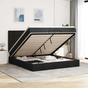 Struttura Letto Pouf con Materassi Nero 200x200 cm in Tessuto 3314033