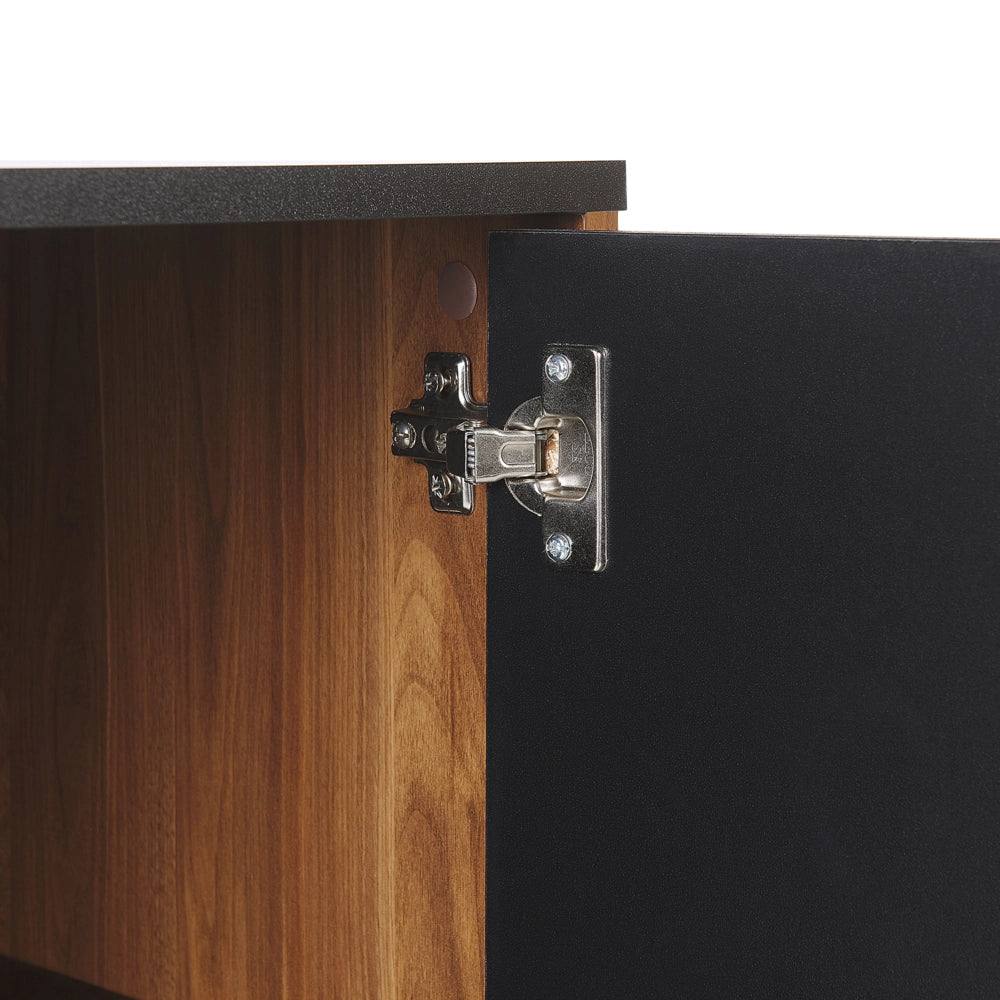 Credenza Nera con Mobiletto in Truciolare di Legno Scuro 3 Cassetti 2 Ante Mobili Soggiorno