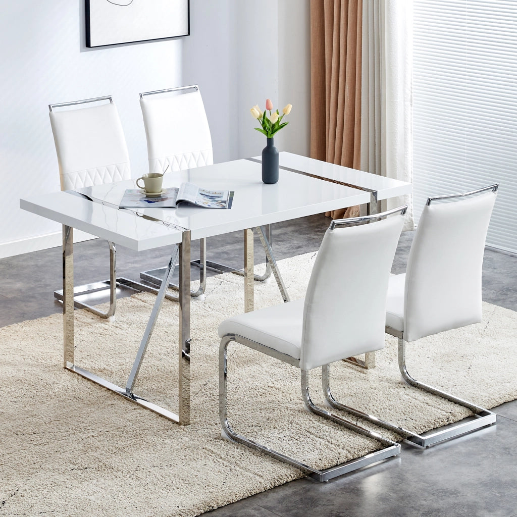 Sedia da pranzo - con schienale ergonomico e seduta imbottita - in metallo - bianco