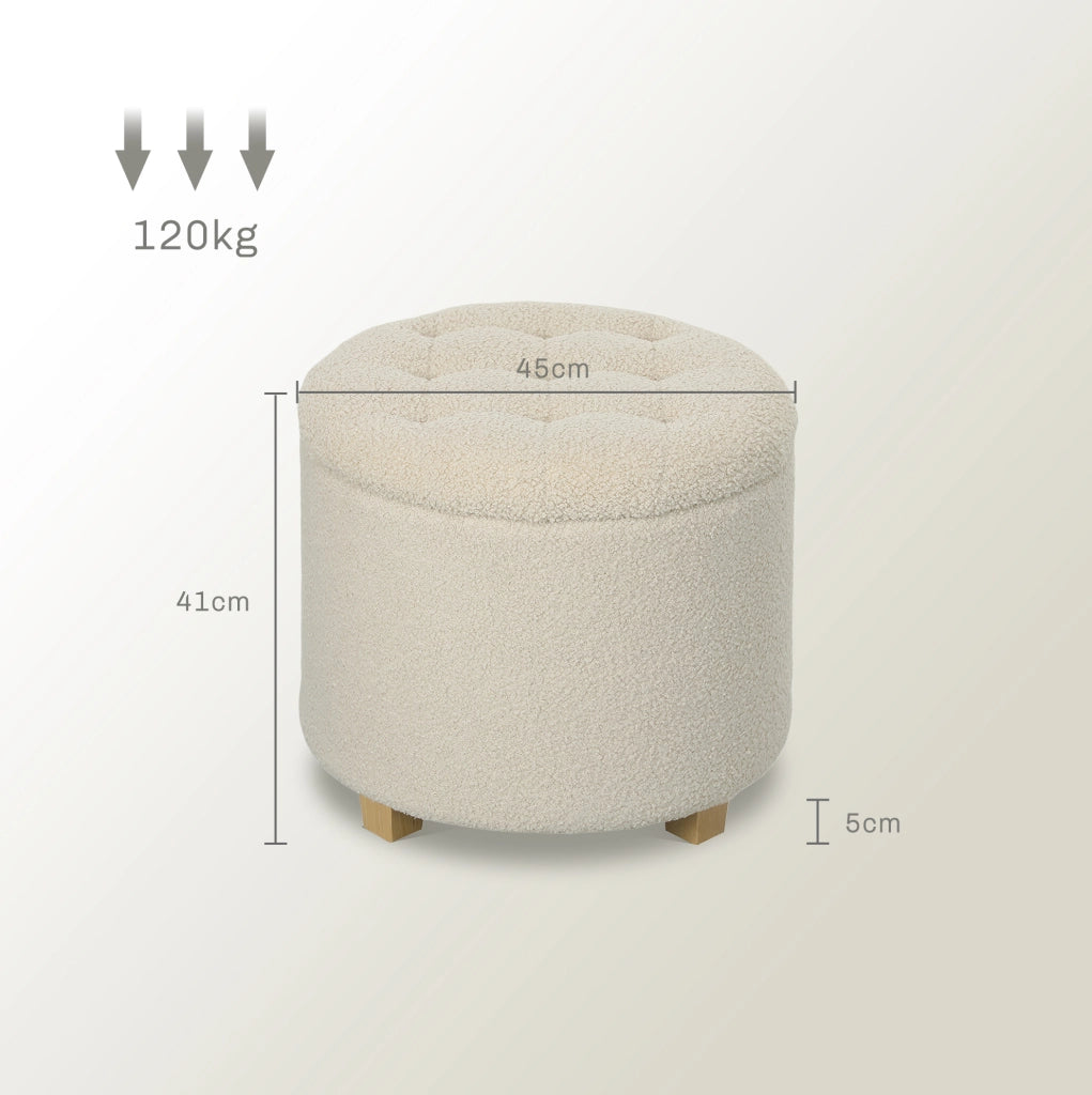 Panca rotonda con contenitore e rivestimento in tessuto color crema, Ø45 x 41 cm, struttura in legno di pino