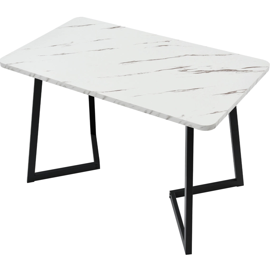 Tavolo da pranzo rettangolare 117x68 cm in MDF con effetto marmo; bianco e nero