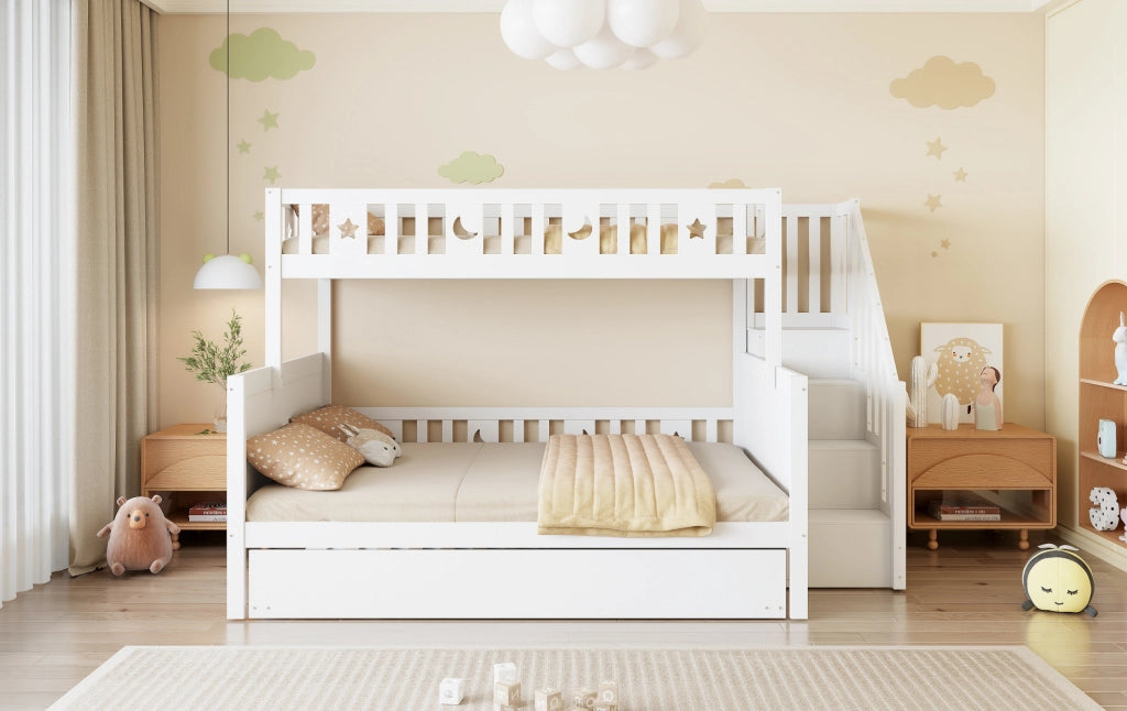 Letto a castello bimbi 140x200 cm in MDF bianco con contenitore, senza materassi