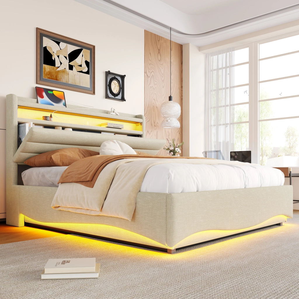 letto imbottito lino beige 140 x 200 cm