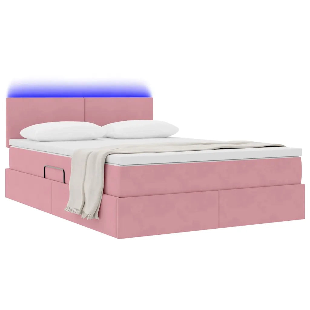 Letto con contenitore e LED con led Rosa 140 x 200 cm Velluto