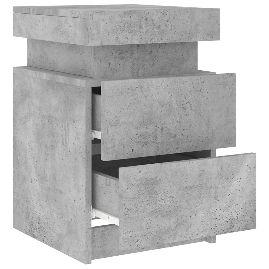 Comodino con Luci LED-Tavolino da notte Grigio Cemento 35x39x55 cm