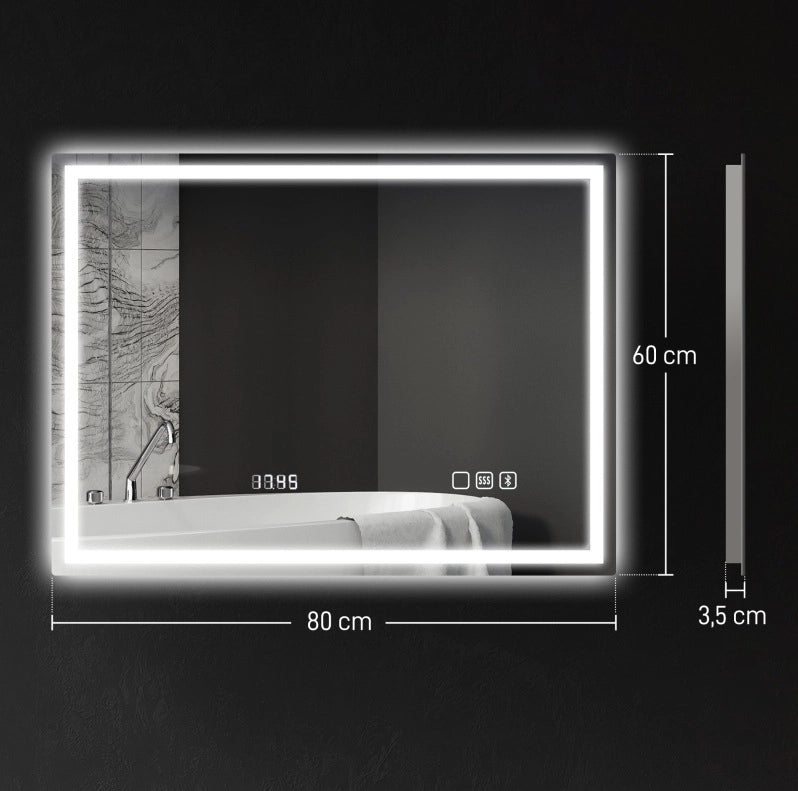 Specchio LED da bagno Bluetooth con orologio e funzione antiappannamento