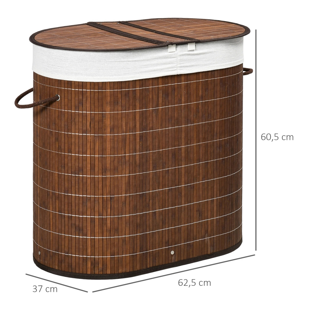PORTABIANCHERIA 100 L con coperchio e 2 scomparti in bambù marrone