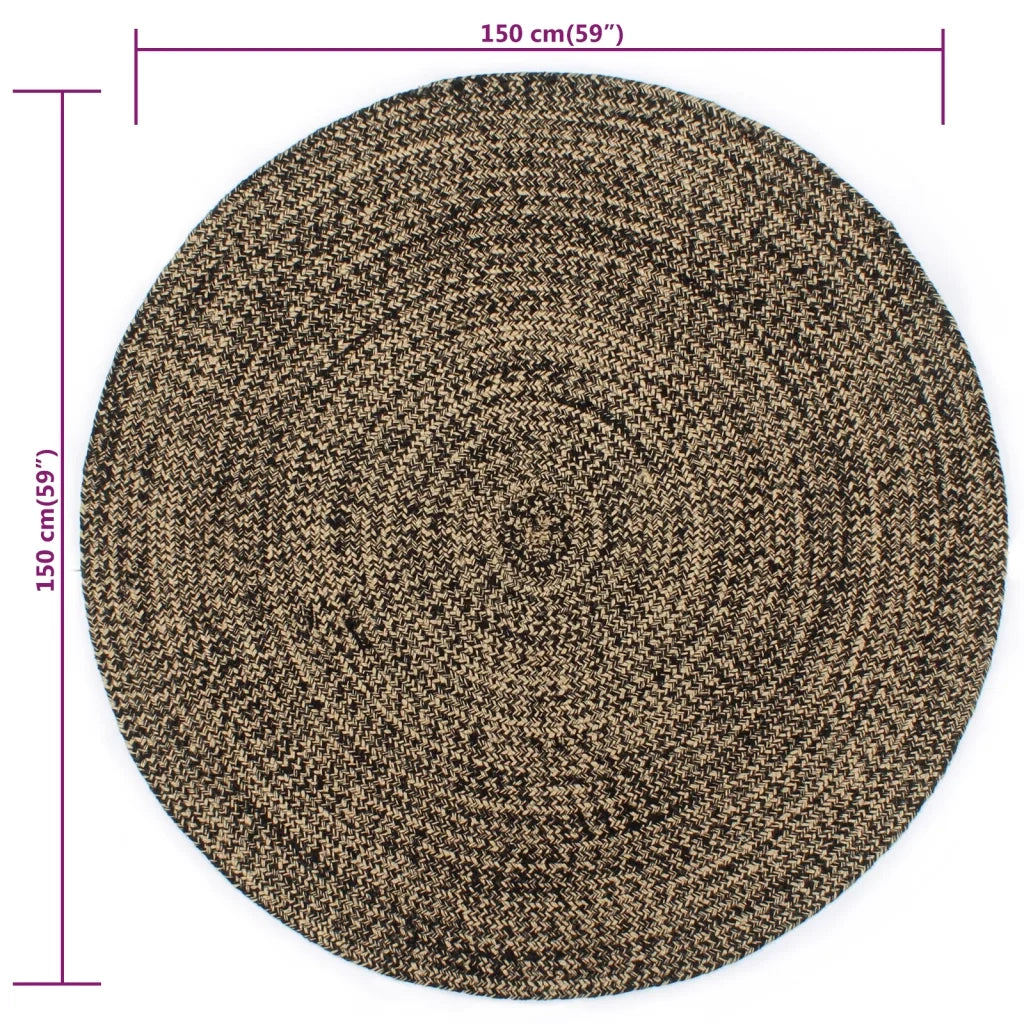 Tappeto Artigianale in Juta Nero e Naturale 150 cm 133727