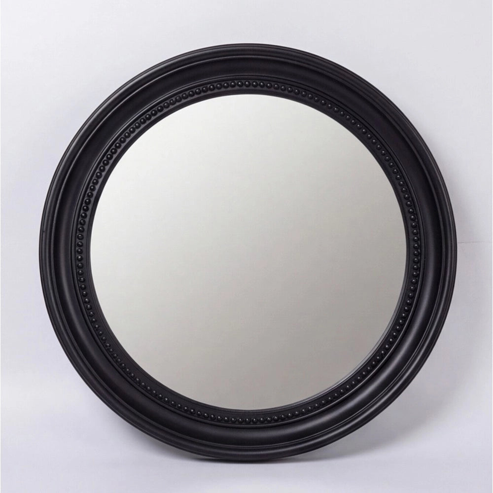 Specchio Decorativo Rotondo MR512 da Parete 45x45 cm Nero con Bordo Interno Perlinato