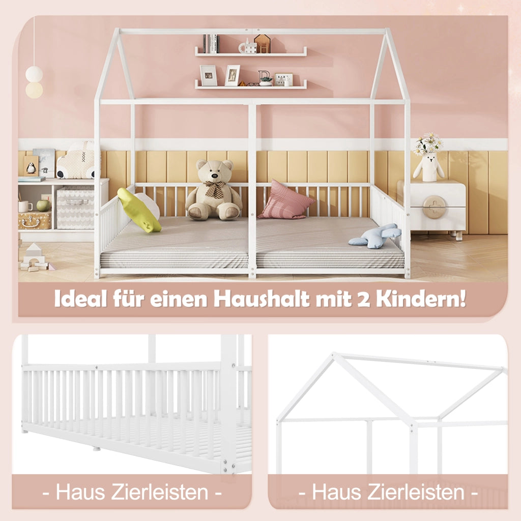 Letto a castello bambino 90×200 cm con scaletta e barriera; senza materasso; metallo; bianco
