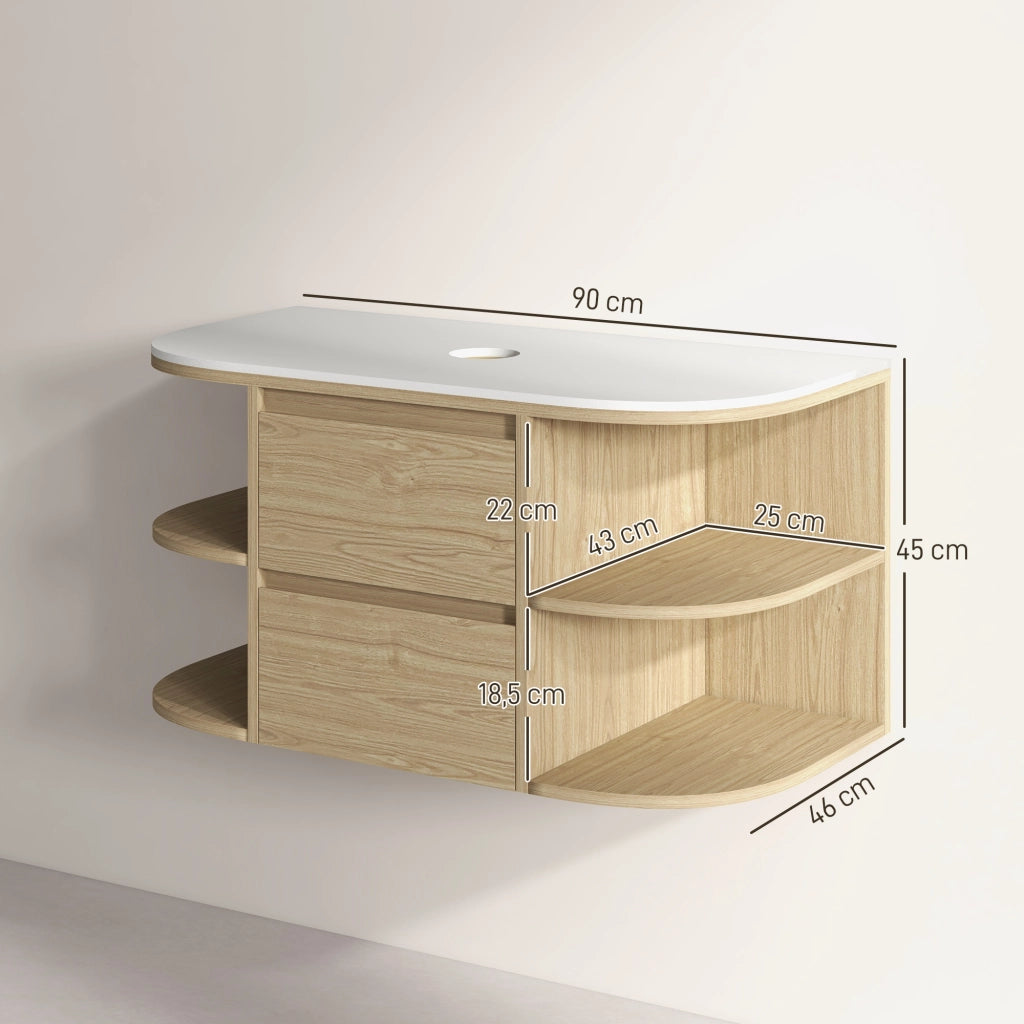 Mobile Sottolavabo Sospeso con Cassetti e Ripiani ¨C Minimal ¨C Marrone