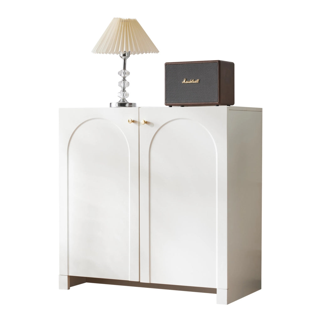 Credenza con 2 ante motivo ad arco maniglie dorate per camera da letto in pannello di particelle bianco 80 × 40 × 80 cm