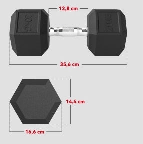 Manubri esagonali 2 x 20 kg in ghisa nera, impugnatura zigrinata, per casa –