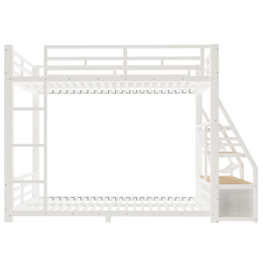 Letto a castello 90x200 cm in legno e metallo bianco con LED e 2 cassetti