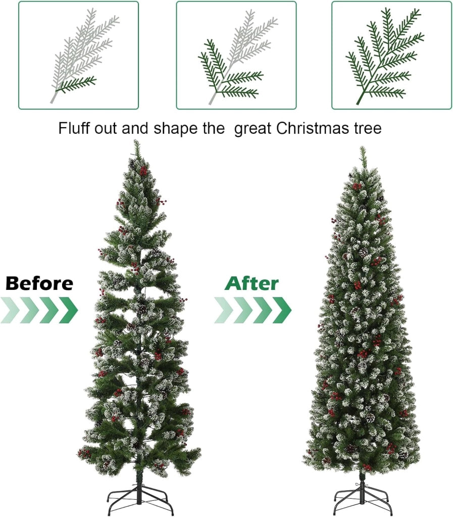 Albero di Natale 230cm con 350 LED RGBW Bicolore 9 Funzioni Bacche Rosse Pigne e Spina UE