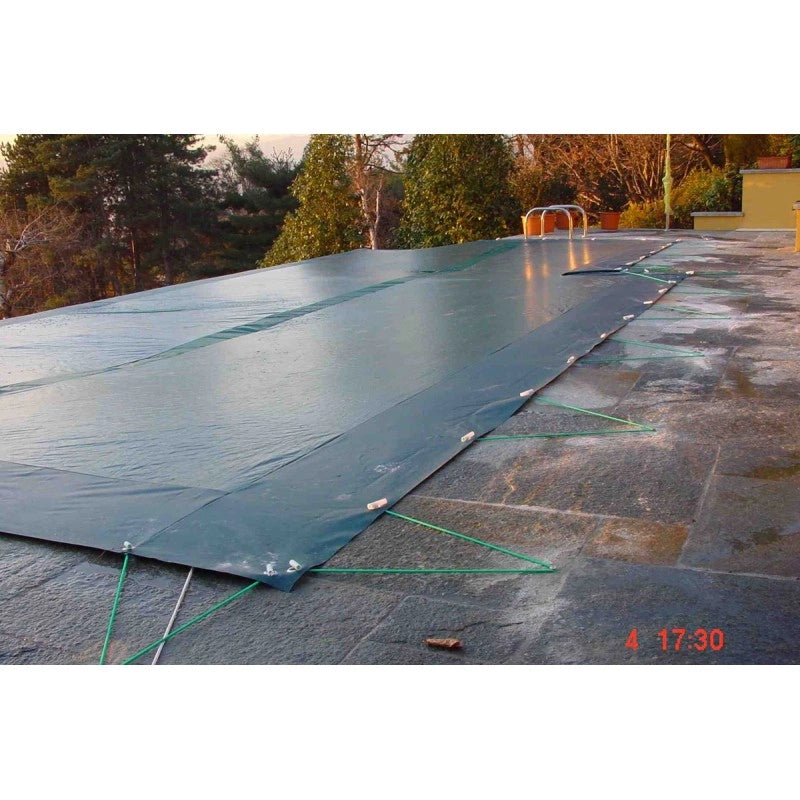 Telo Copertura Piscina 4x5m in PVC 600 gr/mq Verde - Protezione Invernale Antifoglie, Occhielli 25cm Sicurezza Bambini & Antiraggi UV