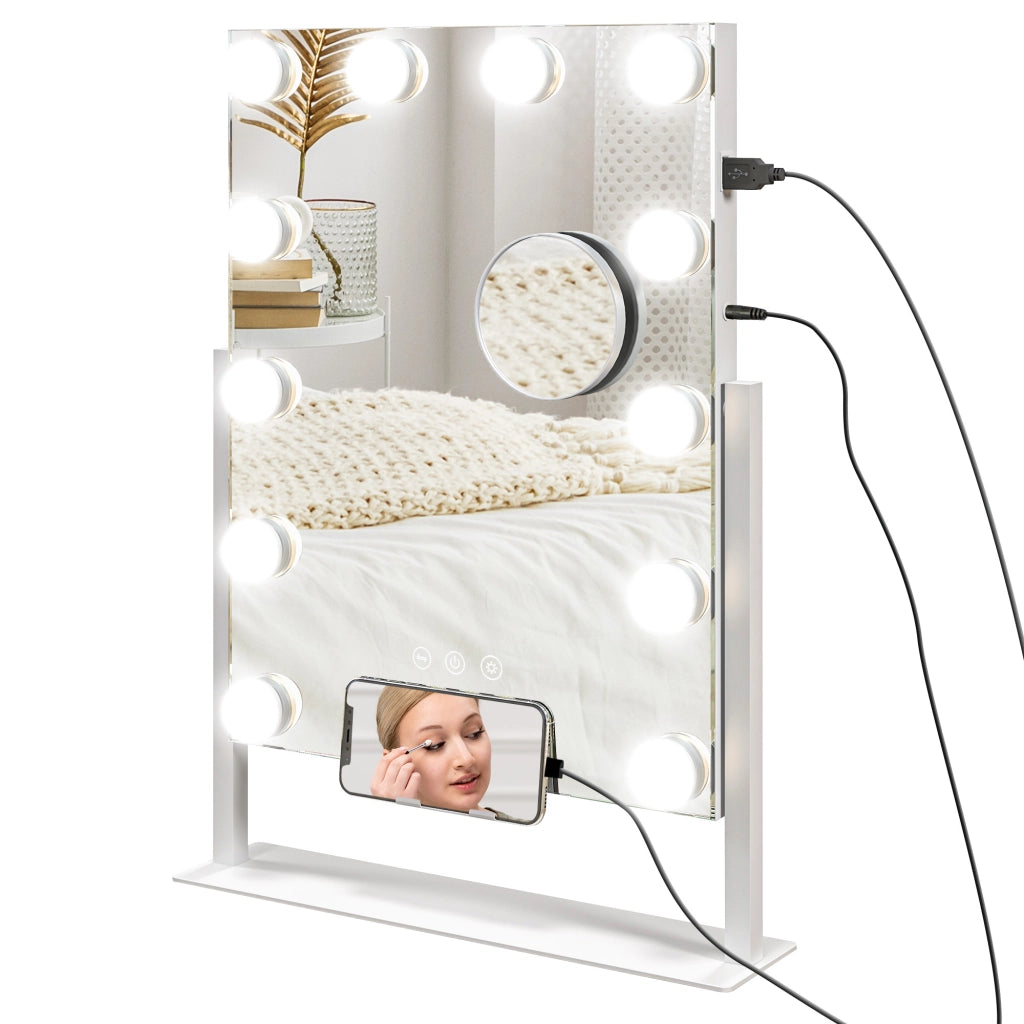 Specchio da Trucco con Luci ¨C Xylo ¨C 30x40 cm 12 Lampadine 3 Modalit¨¤ Touch Bianco
