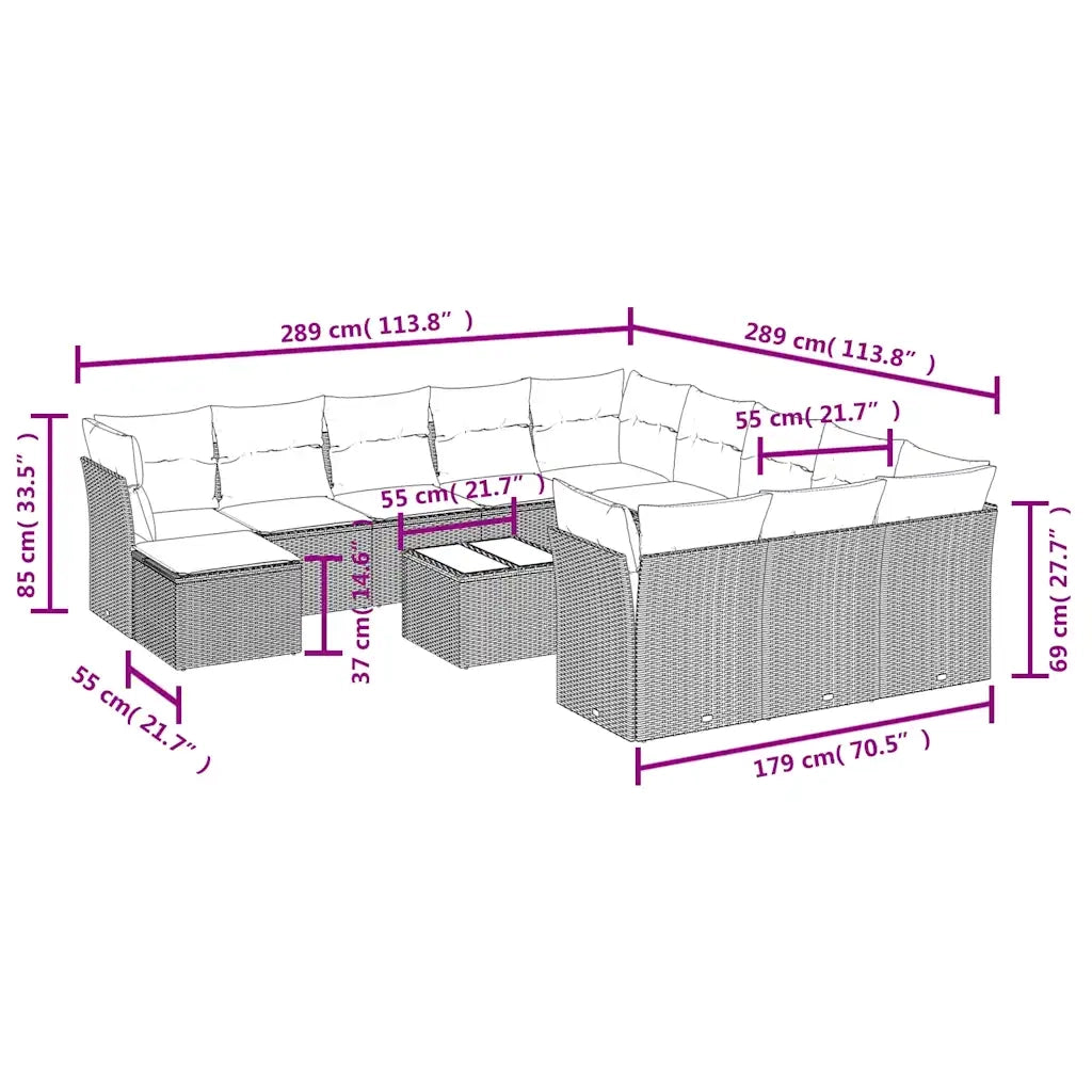 Set Divani da Giardino 13 pz con Cuscini Marrone in Polyrattan