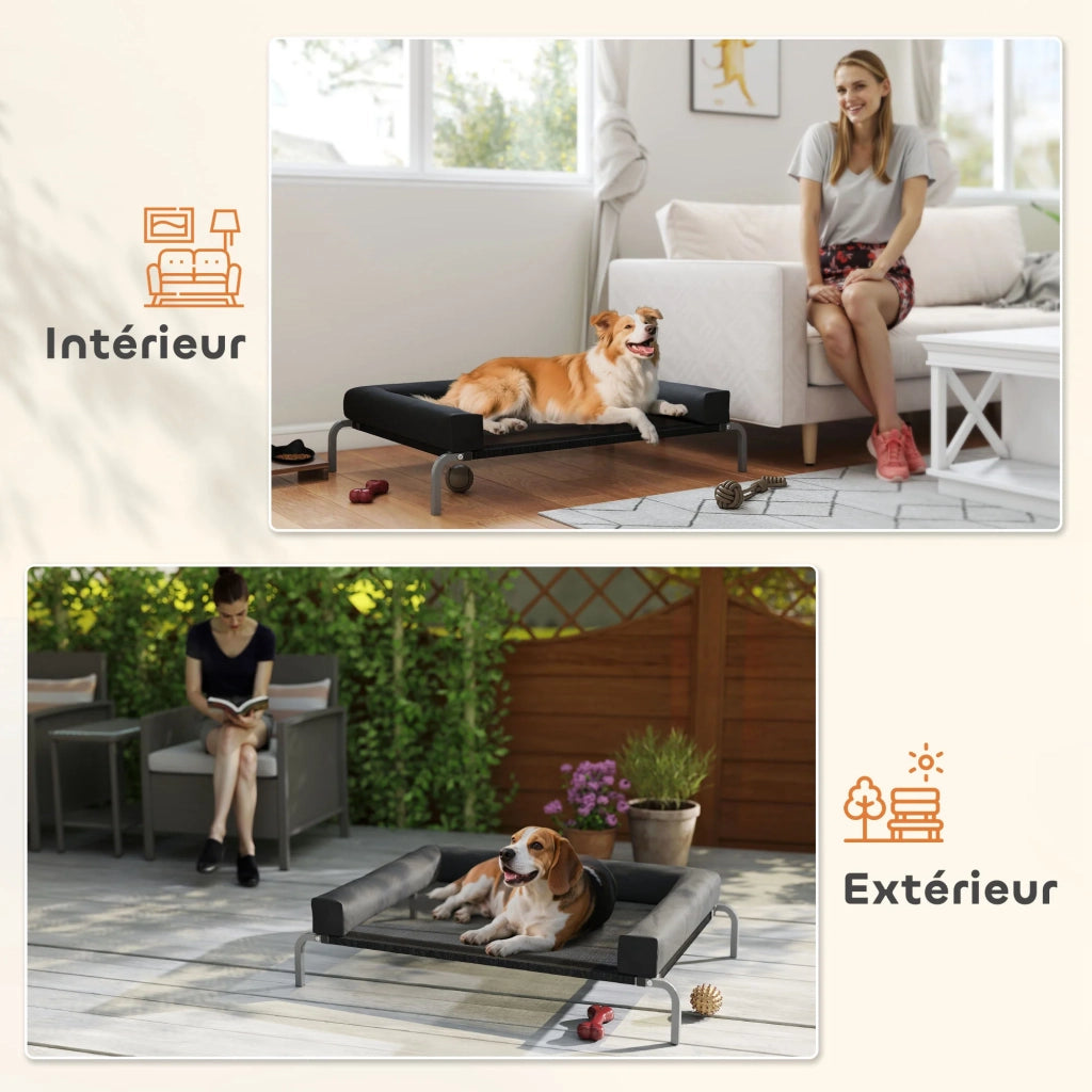 Lettino rialzato per cani da interno e esterno 110 x 75 x 30 cm cuscino a u supporta 20 kg moderno ed essenziale in textilene nero 21_0007372
