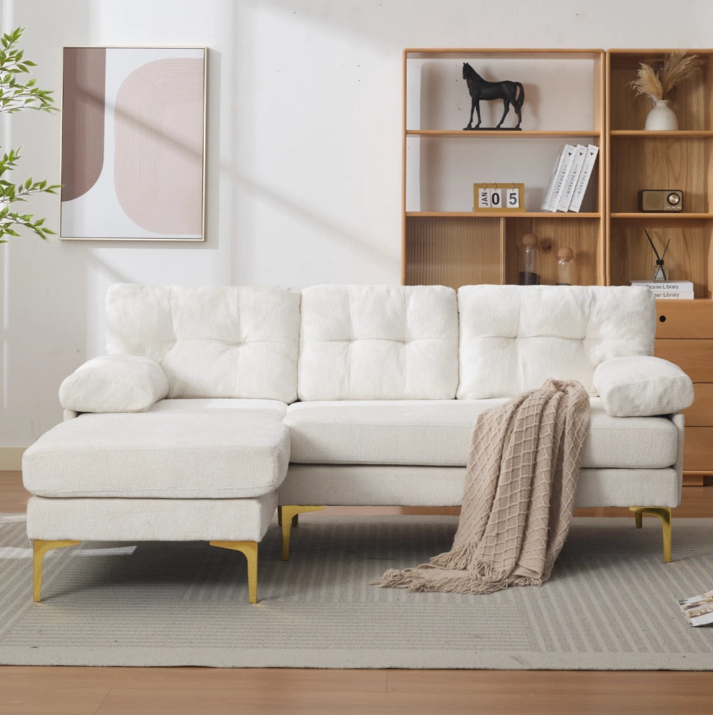 Divano angolare ULEVR 3 posti 187,5x130 cm con chaise longue reversibile, rivestimento in ciniglia beige