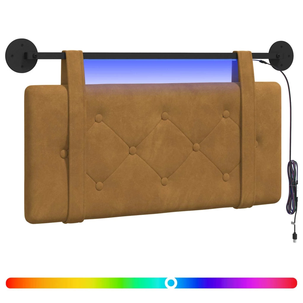 Testiera sospesa Con luce LED Marrone Velluto 3424091